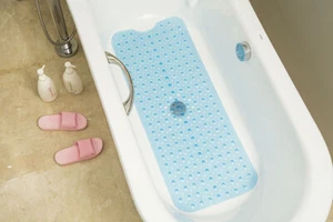 Bathtub Shower Mat Non-slip Mat with small Haptors Light Blue Color 40"x16" - Picture 1 of 3