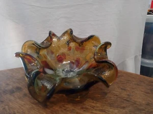 Vintage Murano art glas bowl venetian sculpted hand blown with controlled bubble - Picture 1 of 14