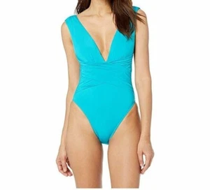 Trina Turk Women's Blue Plunging Wrap-Front One Piece Swimsuit Size 4 - Picture 1 of 16