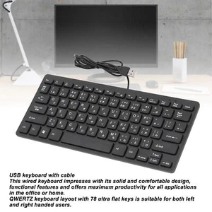 78 Key Ultra Slim Wired Keyboard Ergonomic QWERTY Layout Dual Language USB 2 Kit - Picture 1 of 18