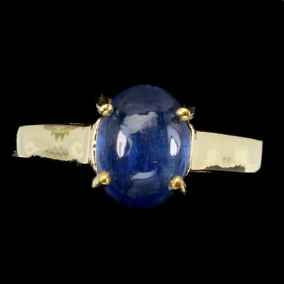 925 Argento Sterling Ovale Blu Cianite 9x7mm 14K Placcato Oro Misura Anello 8 - Immagine 1 di 4