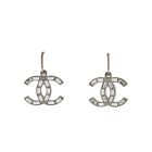 Chanel Silver Tone Metal Strass Enamel Cc Logo Drop Earrings