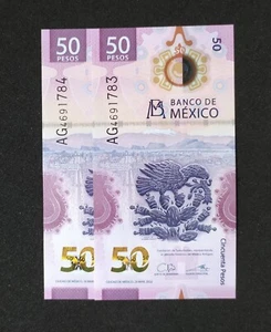 Dos Billetes $50 Pesos Ajolote 2022 en estado UNC y en número secuencial - Imagen 1 de 2