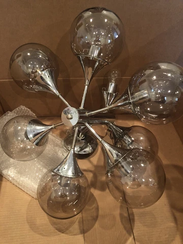 lightolier chandelier Mid Century Modern Chrome Atomic Sputnik Glass Orb Hanging Cover