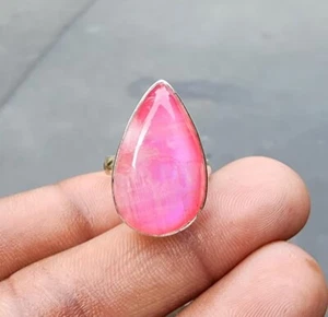 Pink Moonstone Ring, 925 Silver Ring, Statement Women Ring, Gift Jewelry Her - Picture 1 of 6