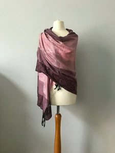 Asiatischer lila rosa Kaschmir gewebt Fransen Halstuch Stola Pashmina Schal für Damen - Bild 1 von 6