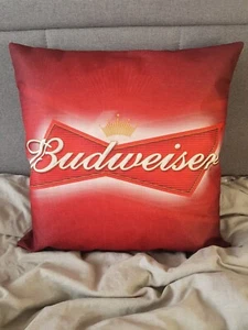 1x Budweiser Beer Cushion Cover Linen Pillow Case 18” 45x45cm Party Gift - Picture 1 of 6