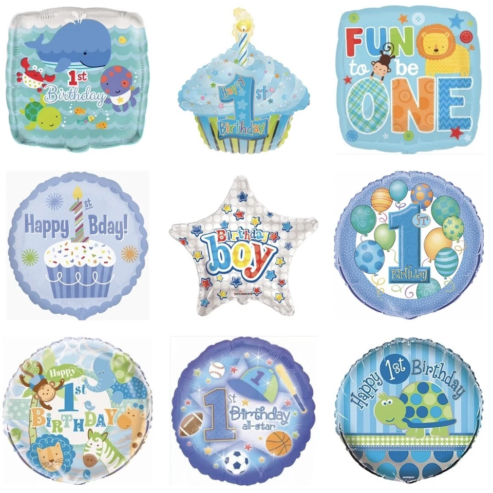1st Birthday Boy 18" Balloons Blue First Birthday Foil Mylar Party Balloons - Image 1 of 1