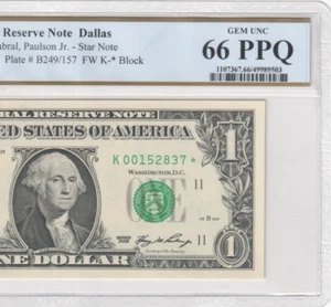 $1 2006 Star Note Fr.1933-K Dallas K00152837* PCGS Graded 66PPQ Rare 1 of 3 - Picture 1 of 3