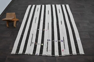 Oushak Turkish Hemp Rug 5x6 Kilim Rug Anatolian Handmade Boho Decor WHITE - Picture 1 of 10