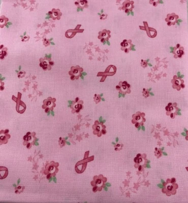 PINK Ribbon Floral 100% Cotton Fabric 1/4 Yard “Quilt Pink II” By Moda - Image 1 of 3