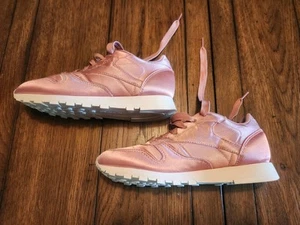 Reebok Pink Satin Classic Womans Ladies Shoes Athletic NBA Running Sneakers (7) - Picture 1 of 12