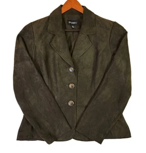 Womens Faux Suede Blazer 12 Olive Green Microfiber Shoulder Pads Dark Academia - Picture 1 of 12