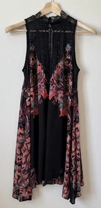 Intimately Free People Marsha Black Floral Mini Slip Dress Small Lace Mock Neck - Picture 1 of 9
