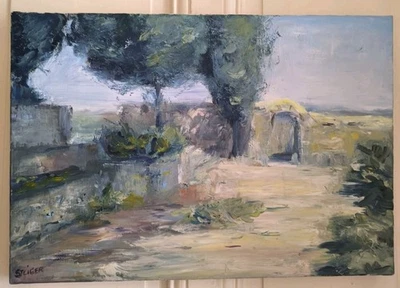 Öl Auf Leinwand Signiert STEIGER Original Ländliche Landschaft - Bild 1 von 4