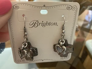 NWT BRIGHTON KARMA CROSS & HEART SMOKY CRYSTAL FRENCH WIRE DANGLE EARRINGS - Picture 1 of 15