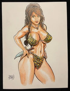 Budd Root's Cavewoman:   DEVON MASSEY Orig Art 20 -  Published Pinup.  9 x 12 - Picture 1 of 2