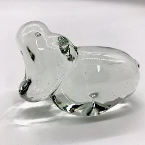 Kleiner Vintage mundgeblasener Kunstglas Kristall hungrig Nilpferd Nilpferd Briefbeschwerer - Bild 1 von 7