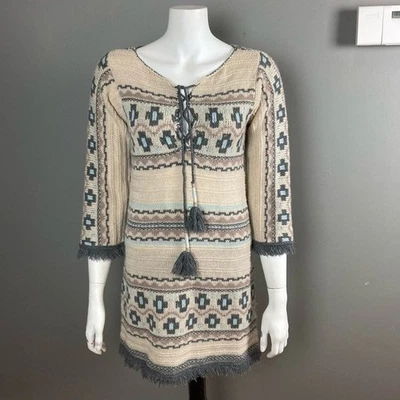 Max Studio Suéter Vestido Pequeño Cachemira Borla Nórdica Azteca Boho Goblincore Foto 1 de 4