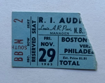 November 29 1963 Boston Celtics vs Philadelphia 76ers Ticket Stub Bill Russell - Image 1 of 2