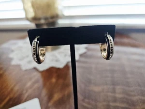Park Lane Marble Earrings Black/White Enameled Stud Hoops with  Crystals Beauty - Picture 1 of 11