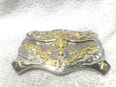Silver Gold Shine Texas Longhorns Buckle Gold Stars Corners Gold Swirl Excellent - Image 1 of 4
