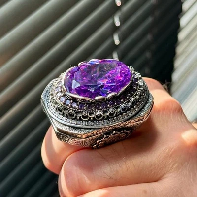 Anillo grande de plata 925 con piedras preciosas de amatista púrpura para hombre Foto 1 de 4