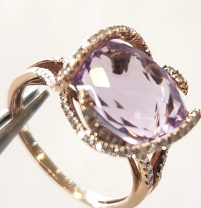Women's Large Oval Cut Lavender Amethyst with natural diamonds ring in 14KT Gold - Picture 1 of 11
