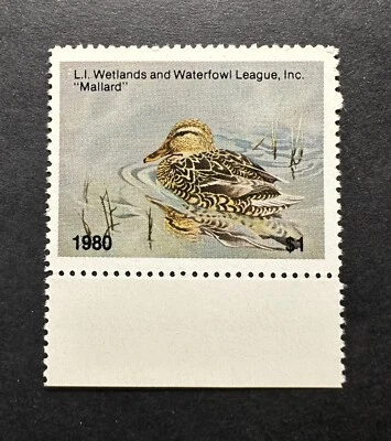 1980 LIWW4 New York Long Island selo de conservação de zonas úmidas e aves aquáticas - Imagem 1 de 2