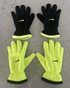 2 Pair NIKE Black and Yellow VOLT Fleece Gloves One Size Fits Most Youth - Picture 1 of 6