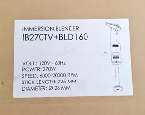 Commercial Immersion Blender 270W Variable or Fixed Speed Max 20k RPM IB270TV - Picture 1 of 4