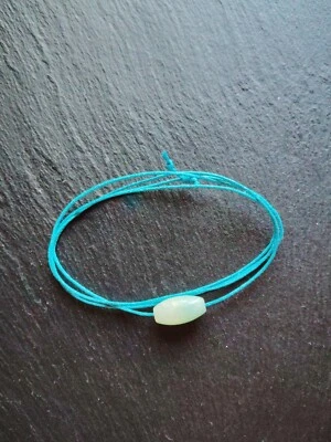 Wickelarmband  Edelstein am  türkisen Baumwollband mit verstellbaren Knoten  - Bild 1 von 2