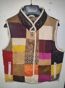 Coach Kinder Daunen Leder Wildleder Signatur Patchwork Weste Large - Bild 1 von 10