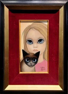 Margaret Keane -Portrait of a Girl & Cat with Big Eyes -1967 Oil painting - Picture 1 of 8