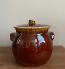 Vintage Hull Pottery Brown Drip Bean Pot+Lid Glazed/Oven Proof Made in USA