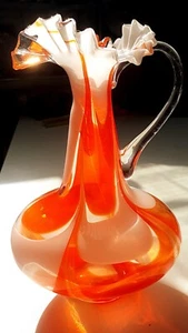 60s Vintage ITALIEN ART GLASVASE Orange Weiß Überfang Glas handarbeit 1970er - Picture 1 of 14