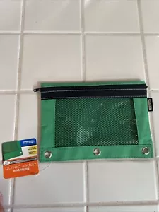 1 Mesh Covered Clear Front Zippered Pencil Case Pouch Bag for 3 Ring Binder - Picture 1 of 7