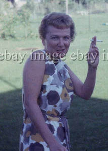 Smokin' Lady 1963 35mm Slide Photo Cigarette Woman Dress Fashion MCM Casual - Picture 1 of 2
