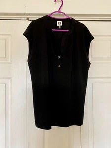 Anne Klein black v neck sleeveless top with button detail. Stretch fabric Size L - Picture 1 of 6