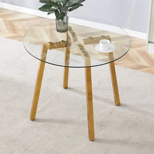 Modern Luxurious Round Tempered Glass Dining Table with Gold 7-Shaped Metal Legs - Picture 1 of 11