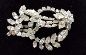 Vintage Elegant Silver Rhinestone Brooch Baguette Rhomb Marquis -Signed Austria - Picture 1 of 6