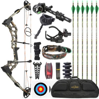 Archery Compound Bow Arrows Kit 0-70lbs Adjustable 320fps Bow Shooting Hunting - Image 1 of 4