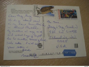 KOSICE 1991 To USA Owl Air Mail Cancel Postcard SLOVAKIA - Picture 1 of 1