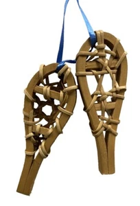 Snowshoe Tree Ornament - Lodge Decor - 4" decorative wooden snowshoes pair - Picture 1 of 5