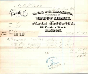 Vintage Verkaufsbeleg 1883 E.L. & F.S. Rollins Fensterrollos Boston MA - Bild 1 von 2