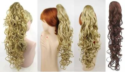 25" LONG LAYERED LOOSE WAVY CURLY HAIR PONYTAIL HAIRPIECE CLAW CLIP DRAWSTRING - Image 1 of 4