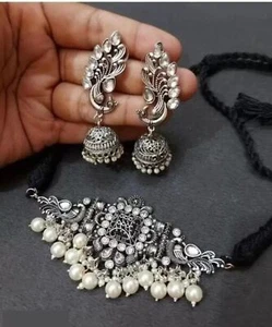 Juego de joyas collar gargantilla oxidada de plata india para mujer - Imagen 1 de 4