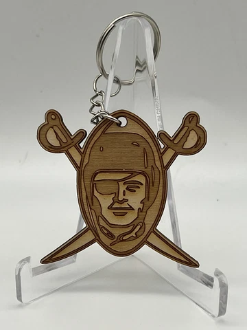 Las Vegas Raiders Oakland LA AFL NFL Wood Laser Engraved & Cut Keychain Car Auto Cover