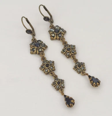 Pendientes Michal Negrin Muy Largos Negro Cristal Graduado Flores Pasarela Cóctel Foto 1 de 4