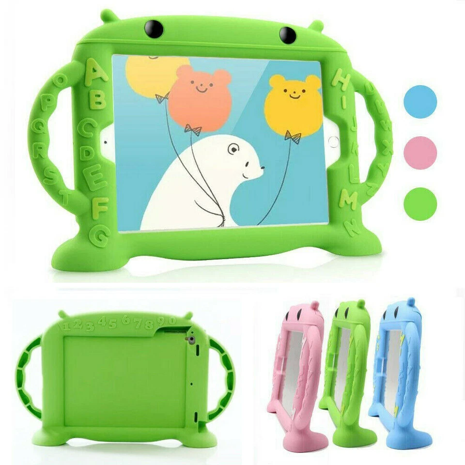 For iPad Mini 2 3 4 Pro 5 th Kids Silicone Rubber Cover Cartoon Robot Stand Case - Image 1 of 4